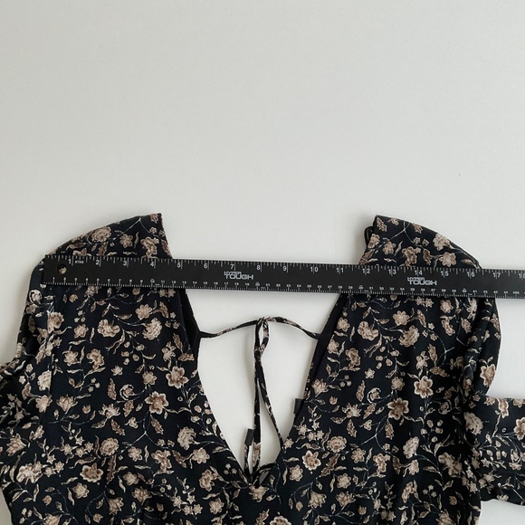 Mango Babydoll Floral Mini Dress XS Black/Brown Long Sleeve VNeck Boho Romantic - Picture 6 of 13